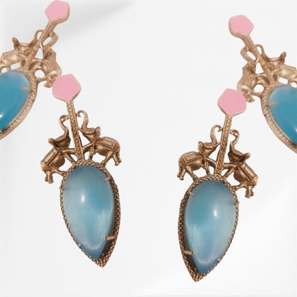 Meauiful’s Blue Monalisa Stone Costume Jewelry Earrings