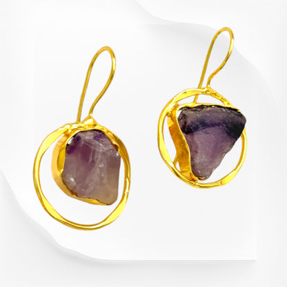 Meauiful’s Purple Natural Stone Hoop Golden Earrings