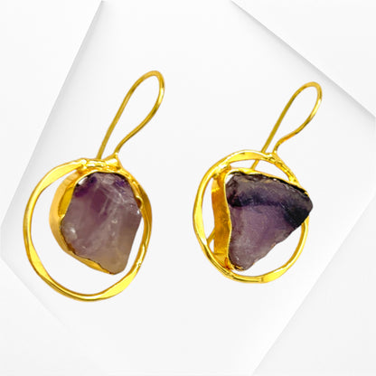 Meauiful’s Purple Natural Stone Hoop Golden Earrings