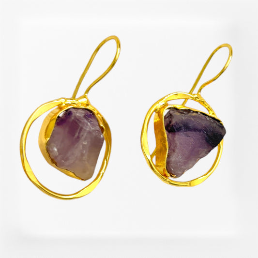 Meauiful’s Purple Natural Stone Hoop Golden Earrings