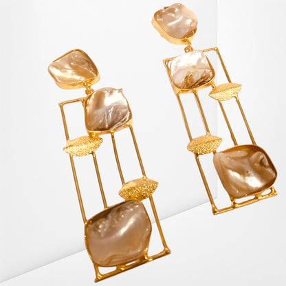 Meauiful’s Royal Rectangular Large Gold Statement Earrings