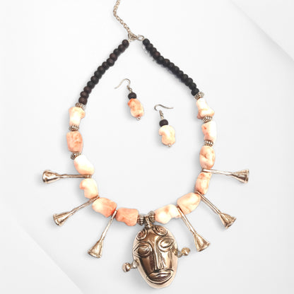 Meauiful’s Big Bead Necklace with Tribal Face Pendant